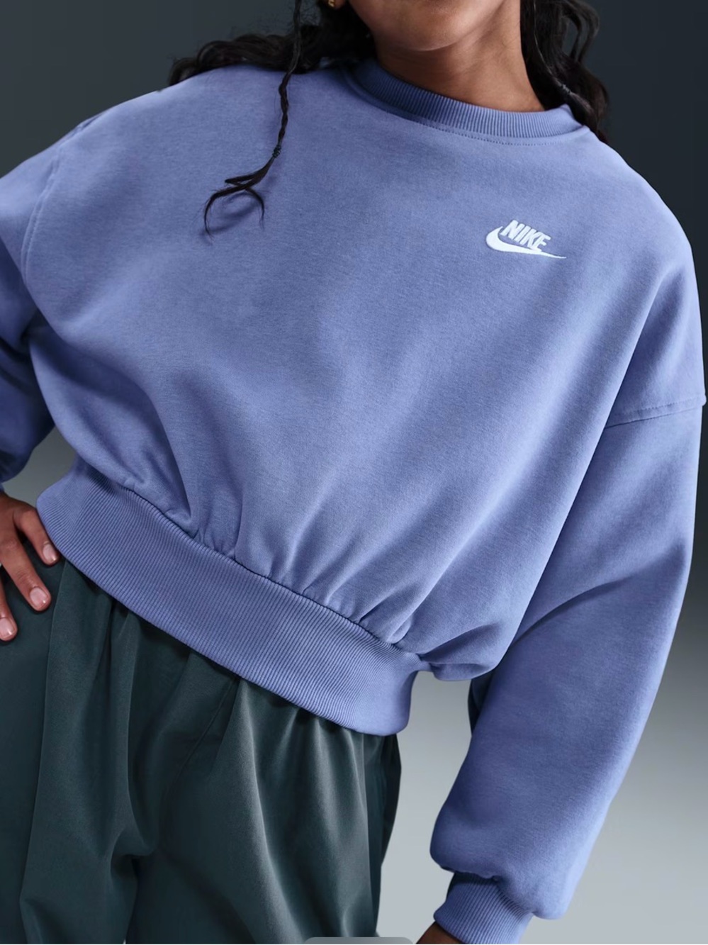 Nike Light Pink color not blue -Crewneck Sweatshirt with White Embroidered Swoos